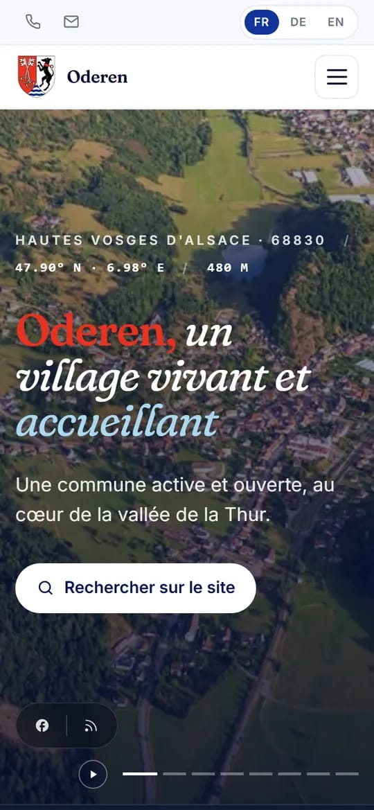 Page d'accueil d'oderen.live sur téléphone